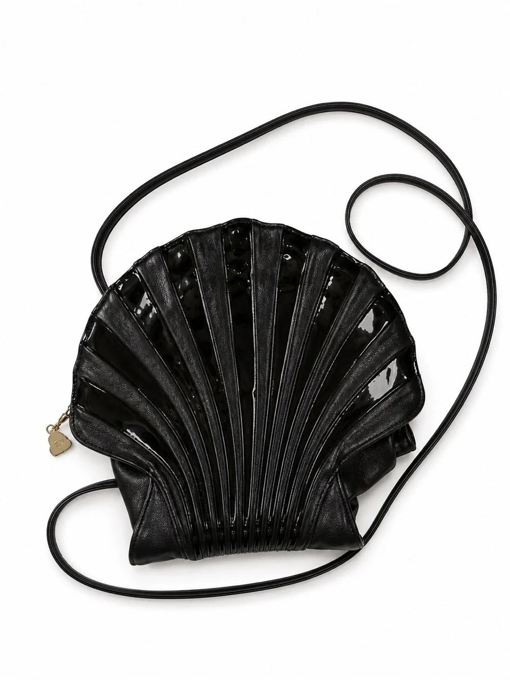 Vintage Black Shell Crossbody Bag patent leather - gold tone hardware.